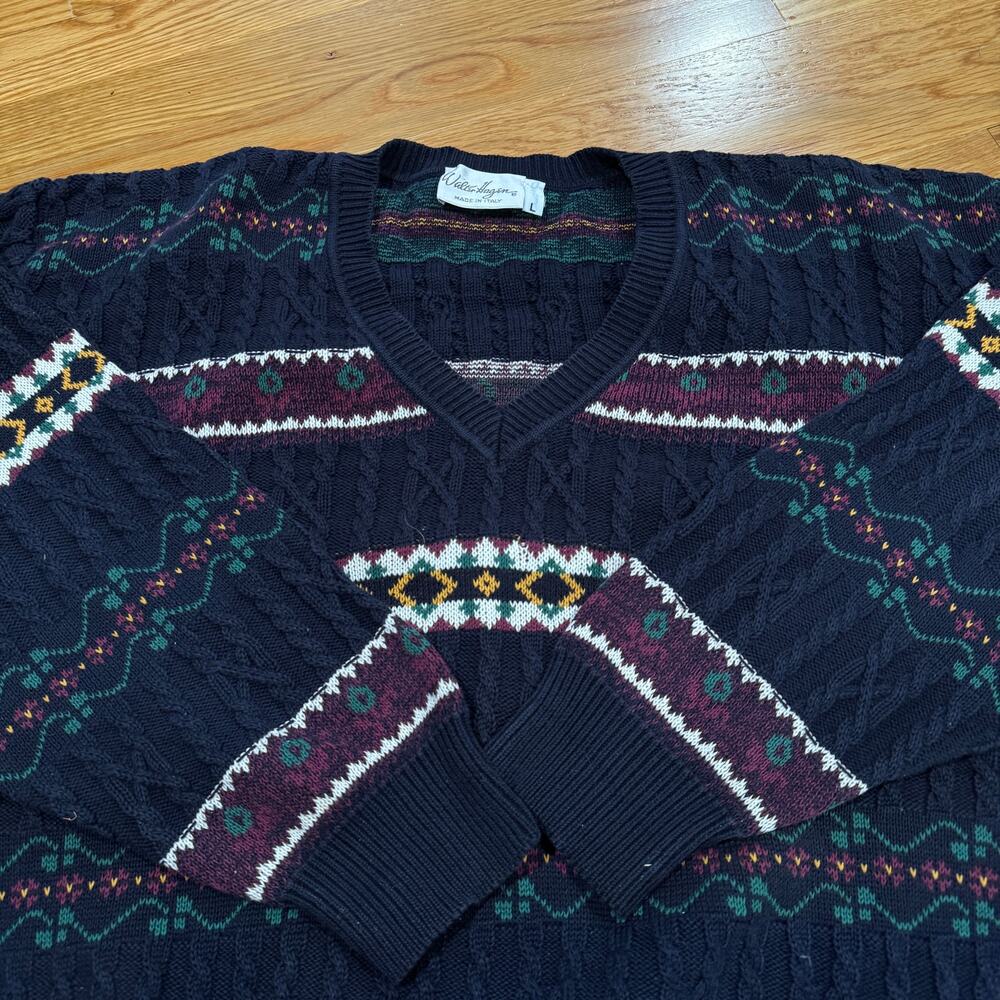 Vintage Golf Sweater Walter Hagen Knit Mens Large Made in Italy Navy 90s